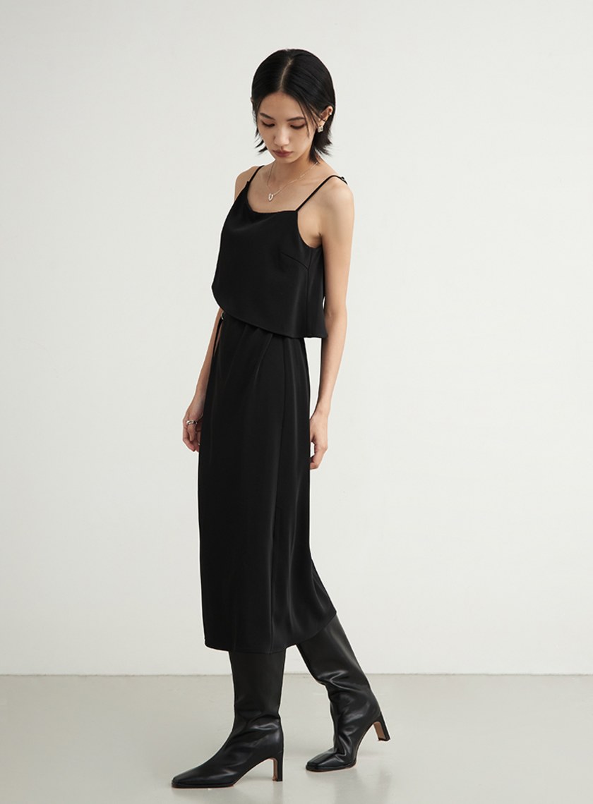 光澤細肩帶綁帶BRA洋裝